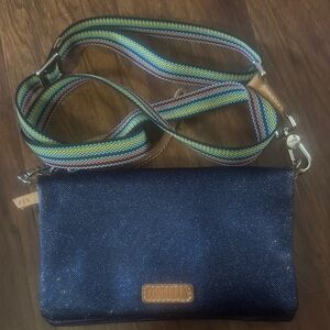 Consuela Blue Crossbody Bag with Multicolor Strap